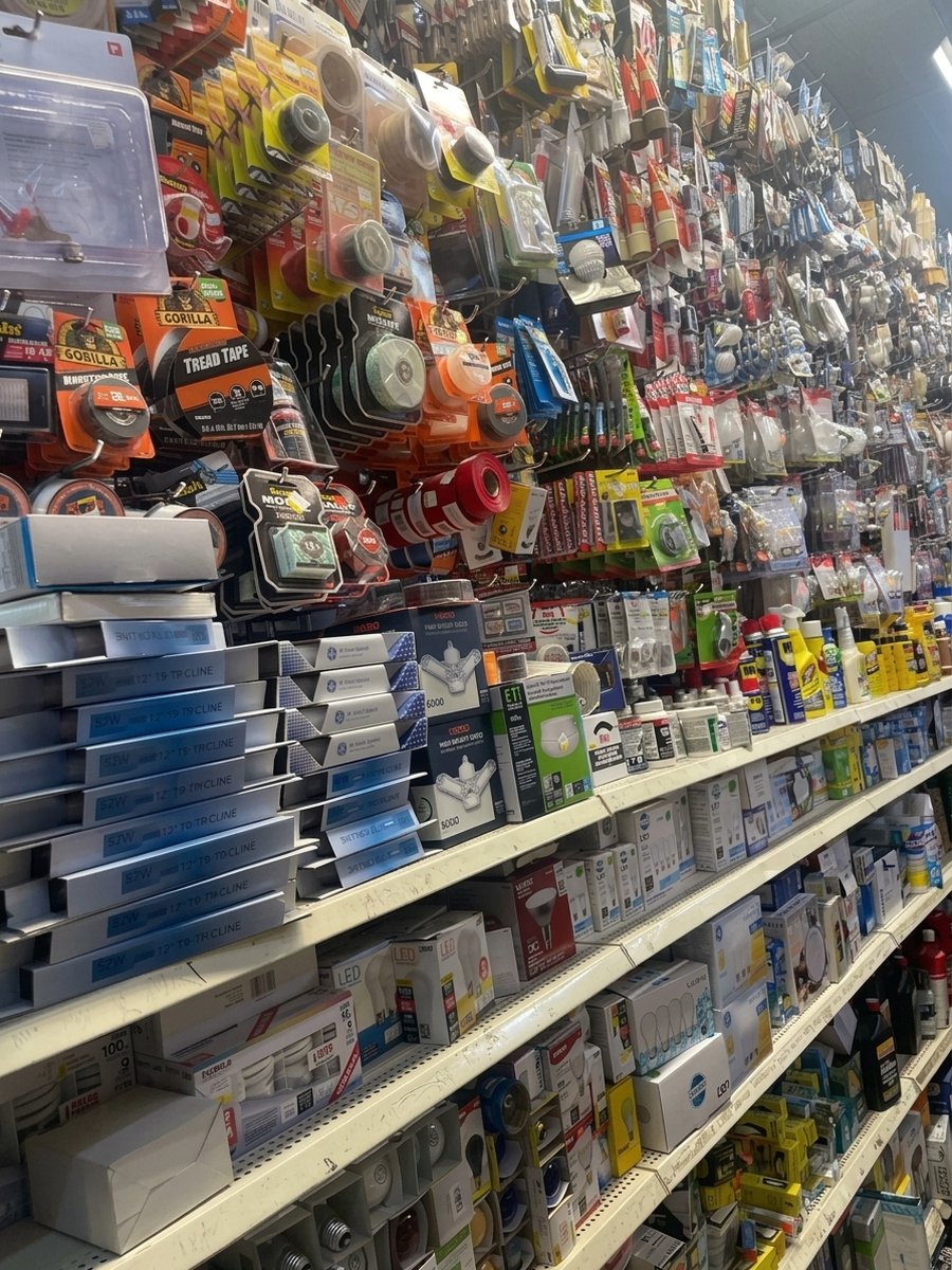 Aisle of light bulbs, LED fixtures, and tapes