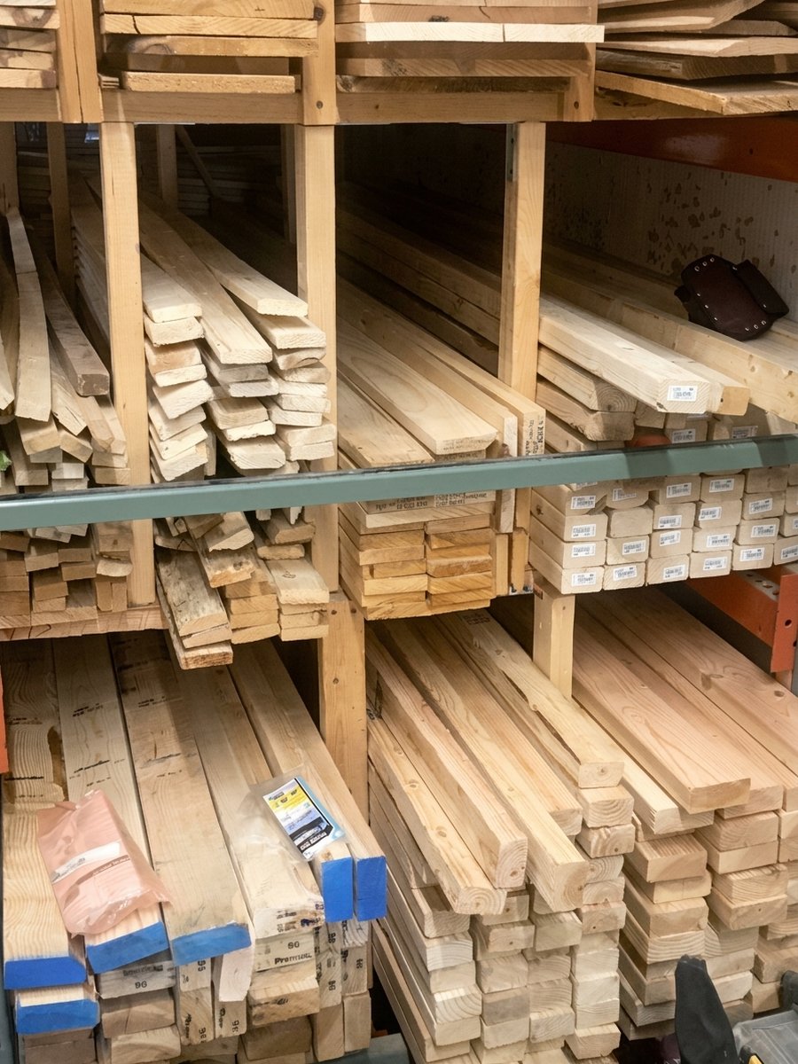 Lumber rack with dimensional boards in common sizes